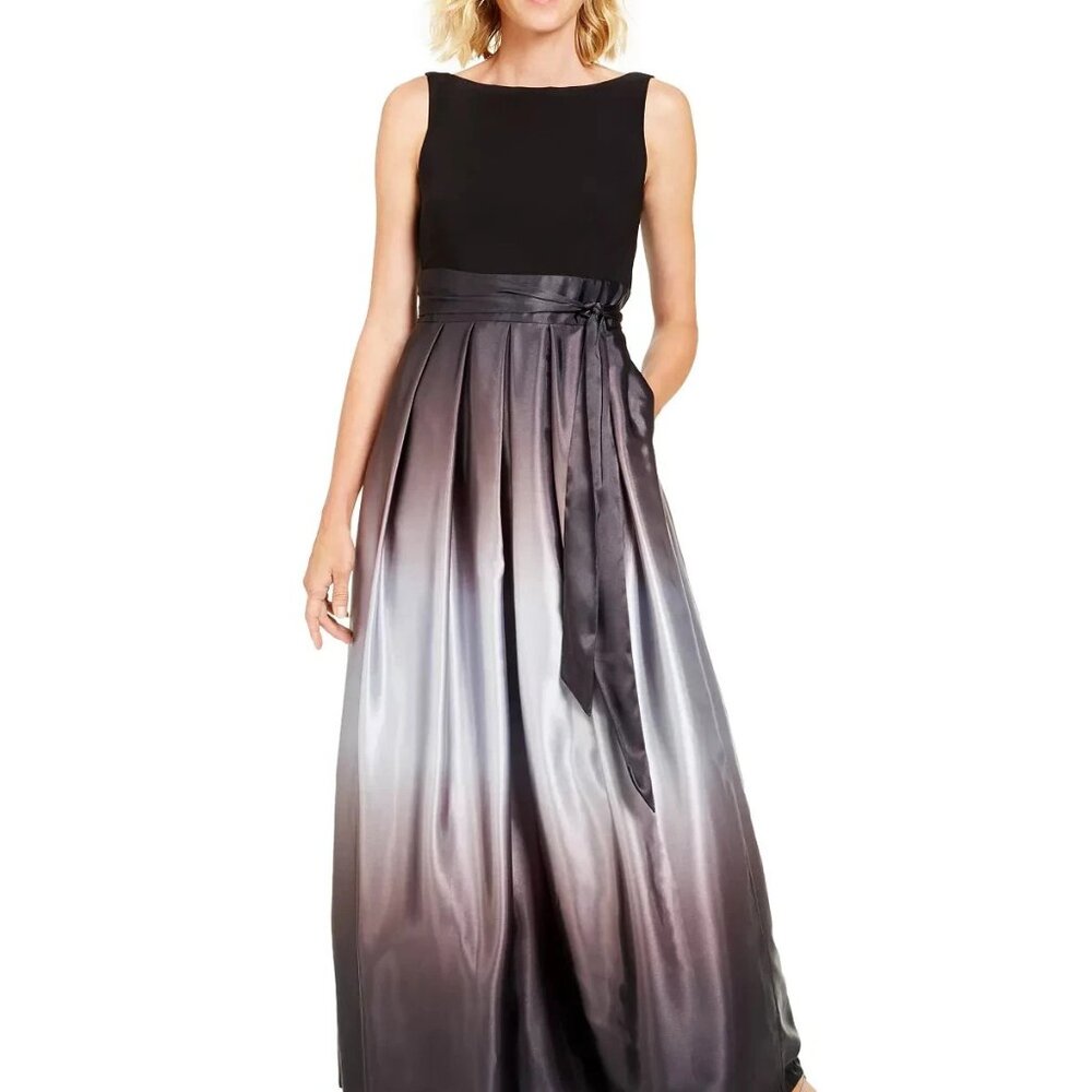 New SLNY Ombré Satin Long Gown Dress NWT 6 Black Taupe